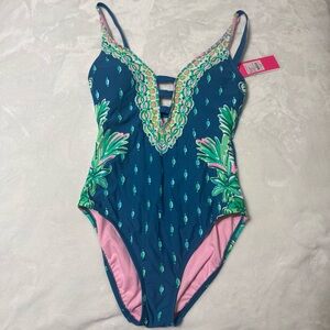 NWT Lilly Pulitzer Jaspen One Piece Swimsuit in Blue Coconut Row Engineered